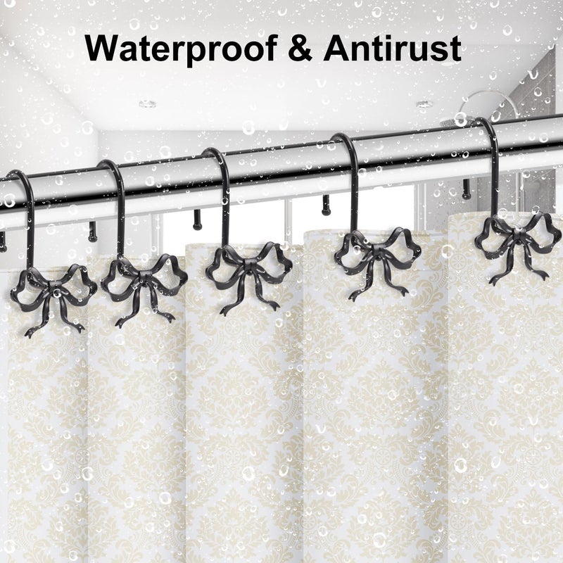 YanKiTour Bow Shower Curtain Hooks, 12 Pack Metal Decorative Rings, Rustproof Bow Knot Design for Bathroom Bedroom Living Room Baby Room Nursery Art Decor (Black 2) - Image 4